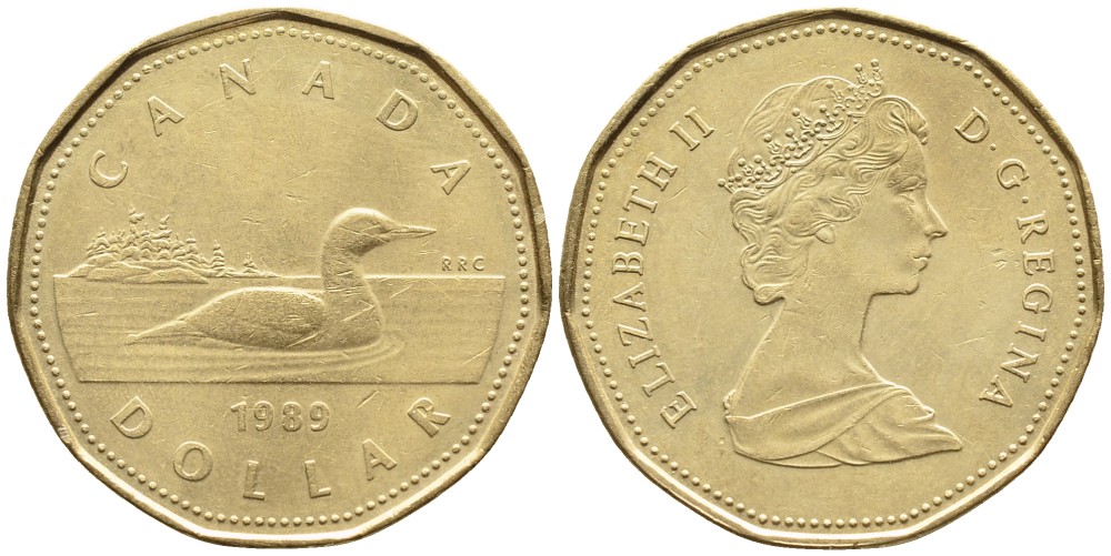 КАНАДА 1 ДОЛЛАР 1989 УТКА, ЕЛИЗАВЕТА II (1952-) KM 157 никель плакированный алюминиевой бронзой 4542-133