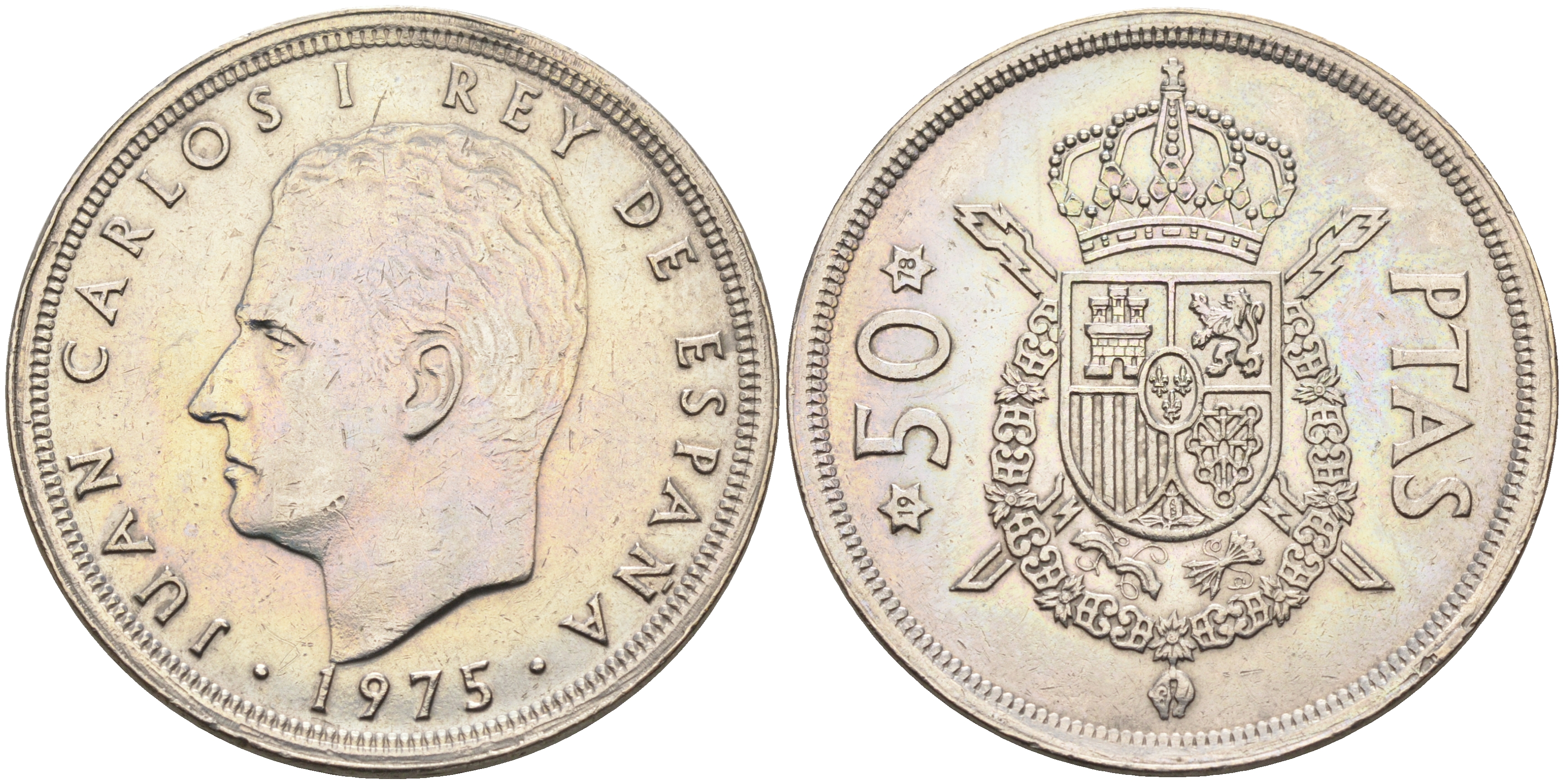 Испания 50 песет 1975 (78) Хуан Карлос I (1975-2014) KM 809 медно-никель  4590-111