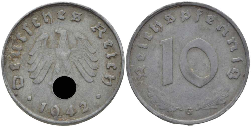 ГЕРМАНИЯ 10 РЕЙХСПФЕННИГОВ 1942 G KM 101, J. 371 цинк 4401-655