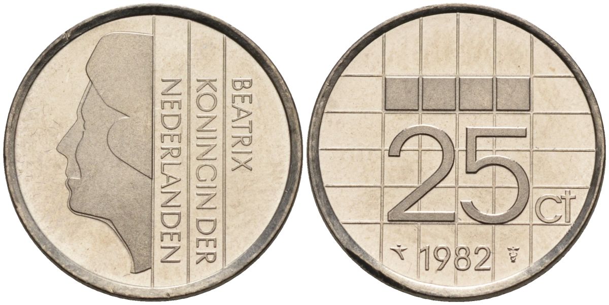 Нидерланды 25 центов 1982 Беатрикс (1980-2013) KM 204 никель UNC 4588-851