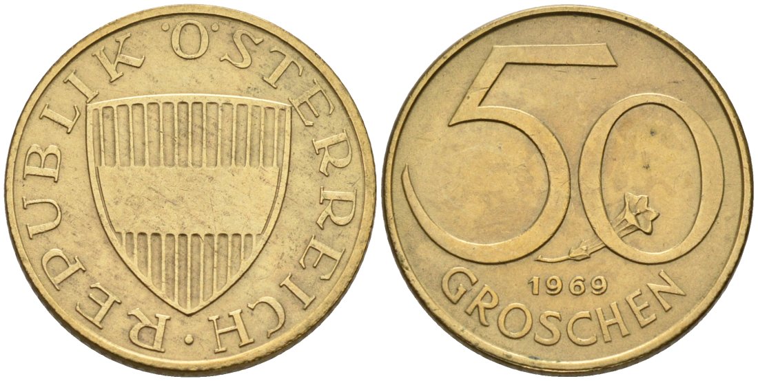 Австрия 50 грошей 1969 KM 2885 алюминиевая бронза 4567-413