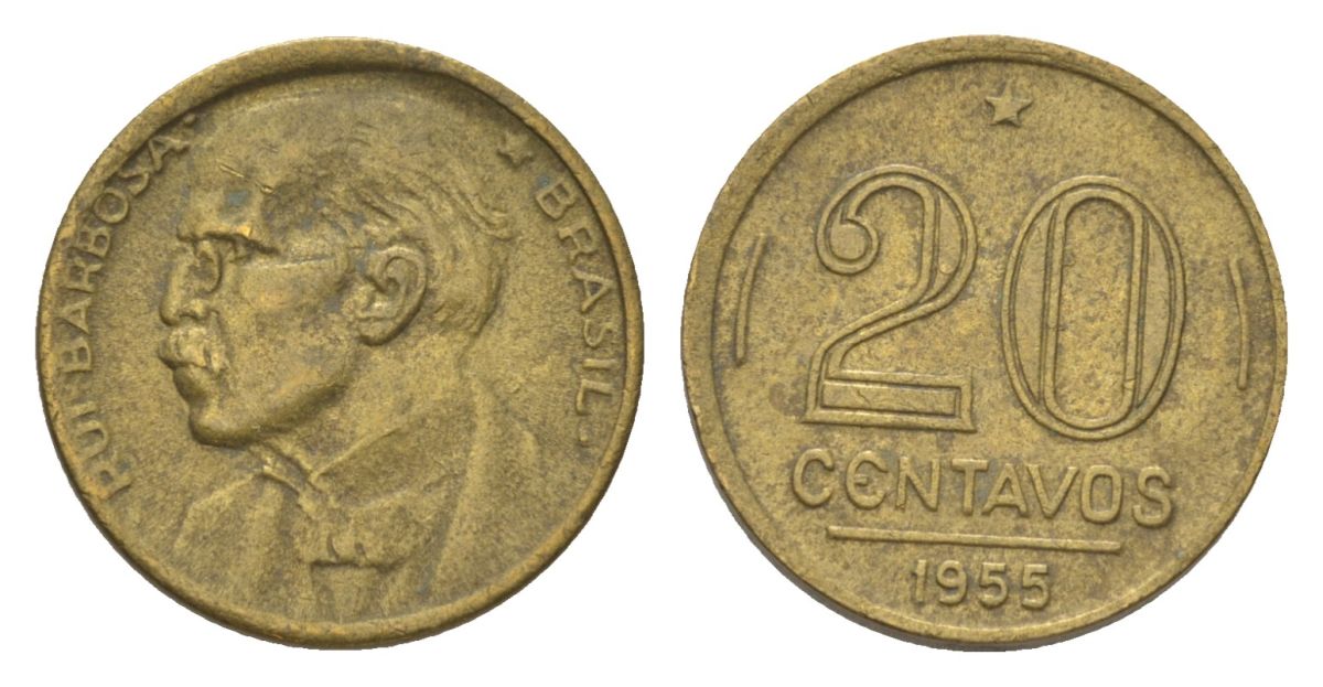 Бразилия 20 сентаво 1955 Руй Барбоза ди Оливейра KM 562 алюминиевая бронза 4625-953