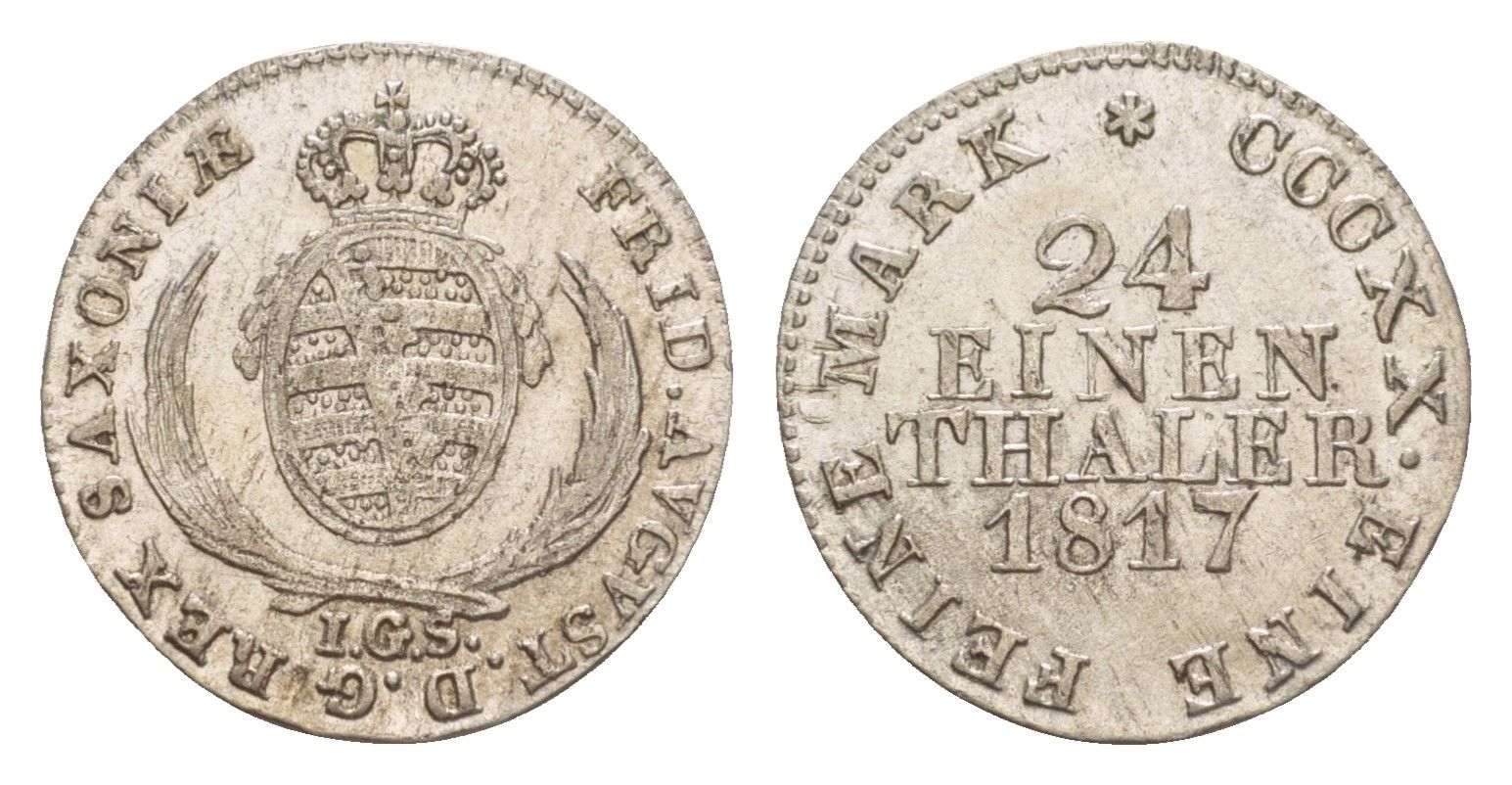 Саксония 1/24 талера 1817 IGS, Фридрих Август I (1806-1827) KM 1075, AKS 42 серебро 603-1313