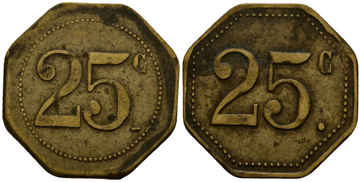 Франция 25 сантимов ND ресторанный жетон латунь 4166-343