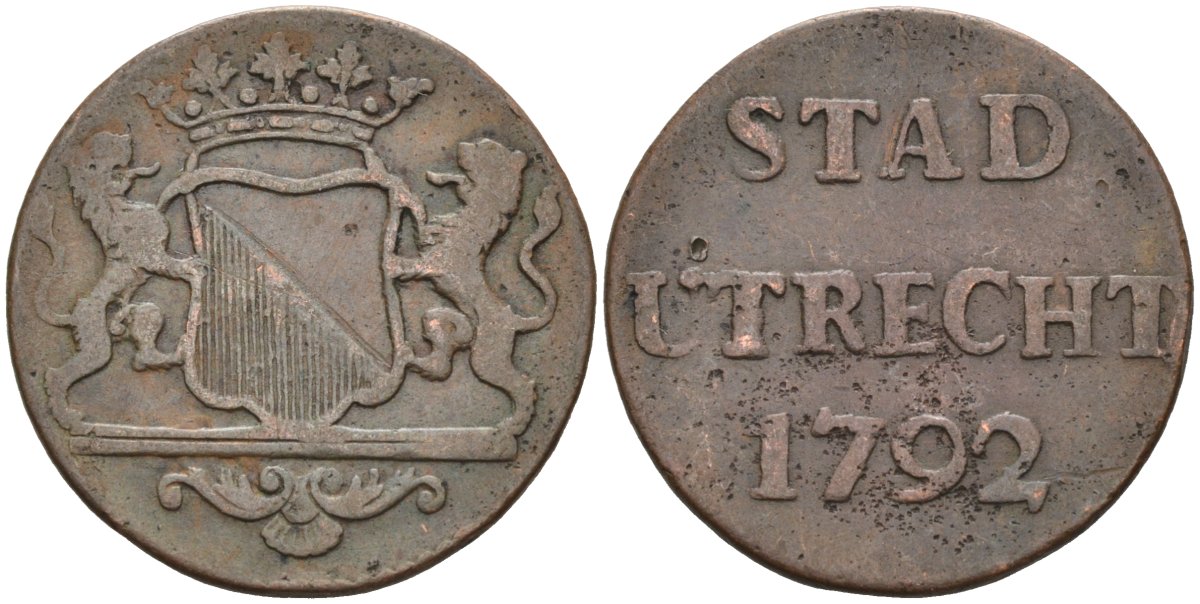 Утрехт (Utrecht), Нидерланды 1 дуит 1792 KM 91 медь 4577-256