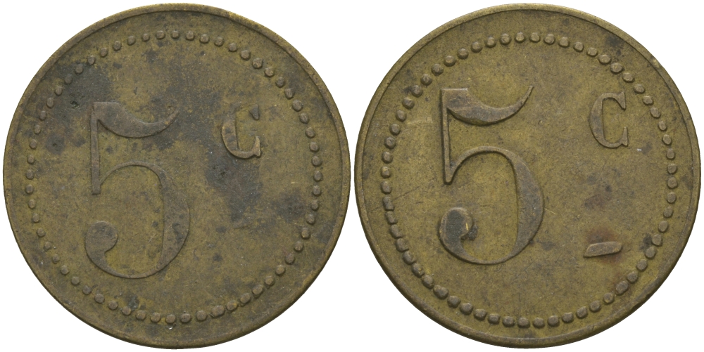 ФРАНЦИЯ 5 САНТИМОВ ND ПЛАТЕЖНЫЙ ЖЕТОН НАЧАЛА XX ВЕКА, ЦИФРЫ НОМИНАЛА 12 ММ., ДИАМЕТР 25 ММ. латунь 65-452