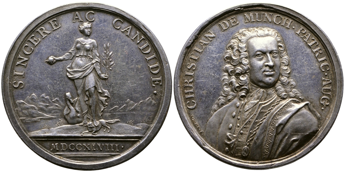 Аусбург медаль 1748 Кристиан фон Мюнх, композитор, 48,5 мм, 40,2 гр Forster 293 серебро UNC 10-002-17