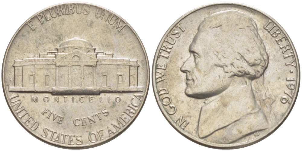 США 5 ЦЕНТОВ 1976 ДЖЕФФЕРСОН KM А192 медно-никель 210-431
