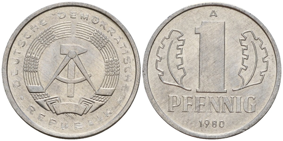 ГДР 1 пфенниг 1980 A KM 8.2 алюминий 187-1256
