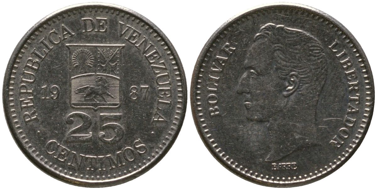 Венесуэла 25 сентимо 1987 Симон Боливар KM 50.2 никель 4576-747