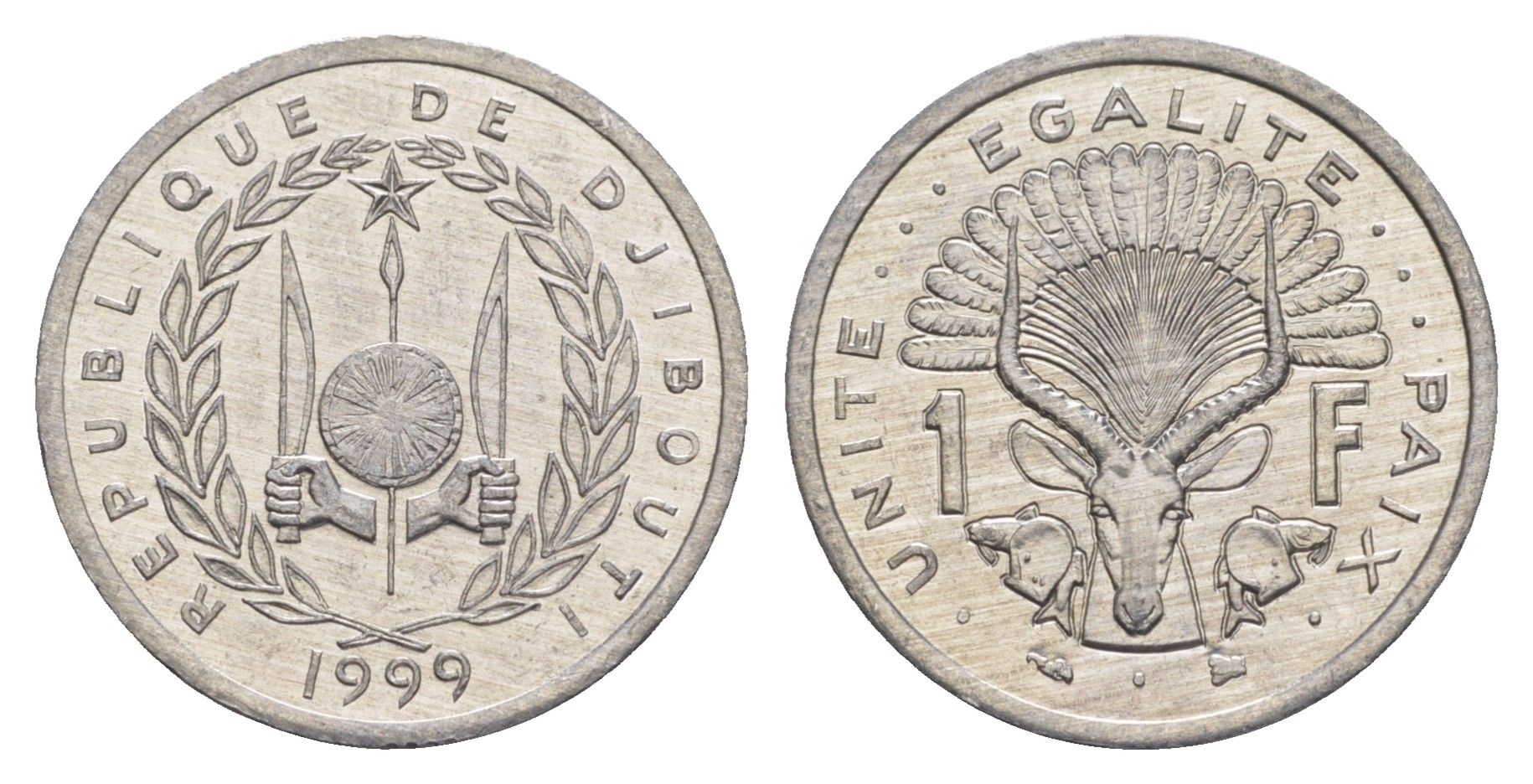 Джибути 1 франк 1999 KM 20 алюминий UNC 4652-1012