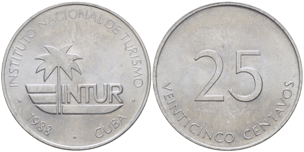 Куба 25 сентаво 1988 туристические деньги, INTUR KM 419 алюминий 67-1135