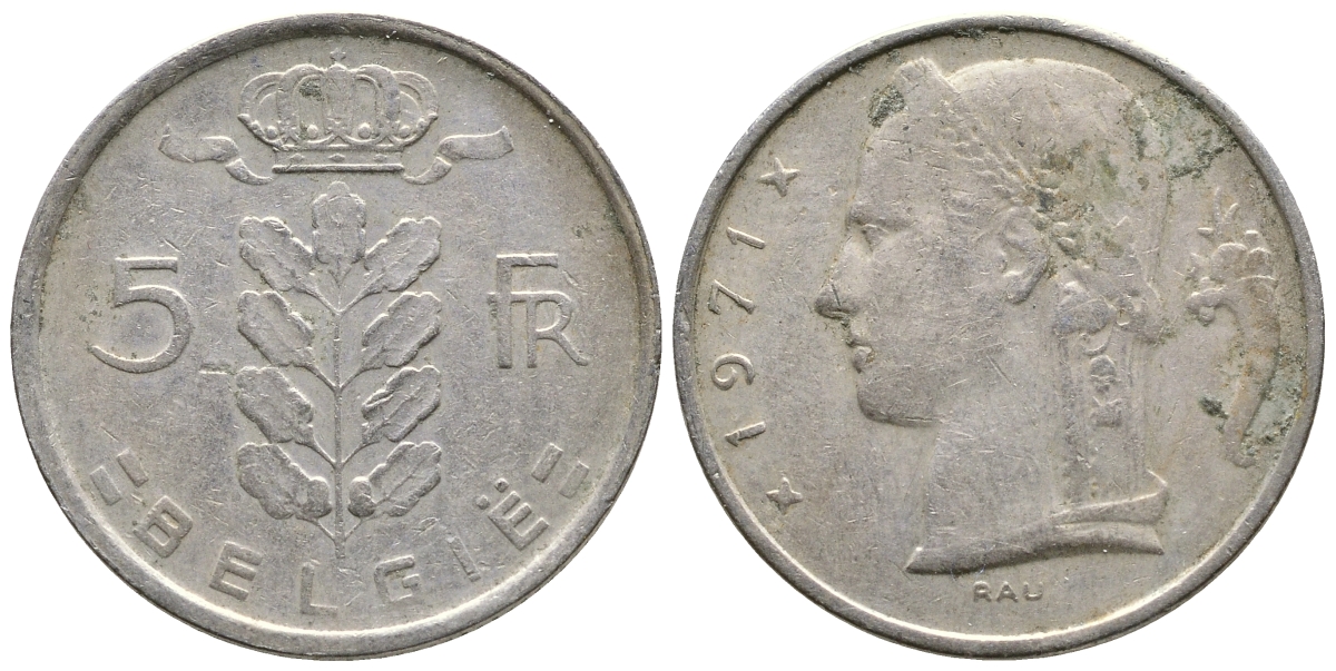 Бельгия 5 франков 1971 Belgie KM 135.1 медно-никель    4603-1036