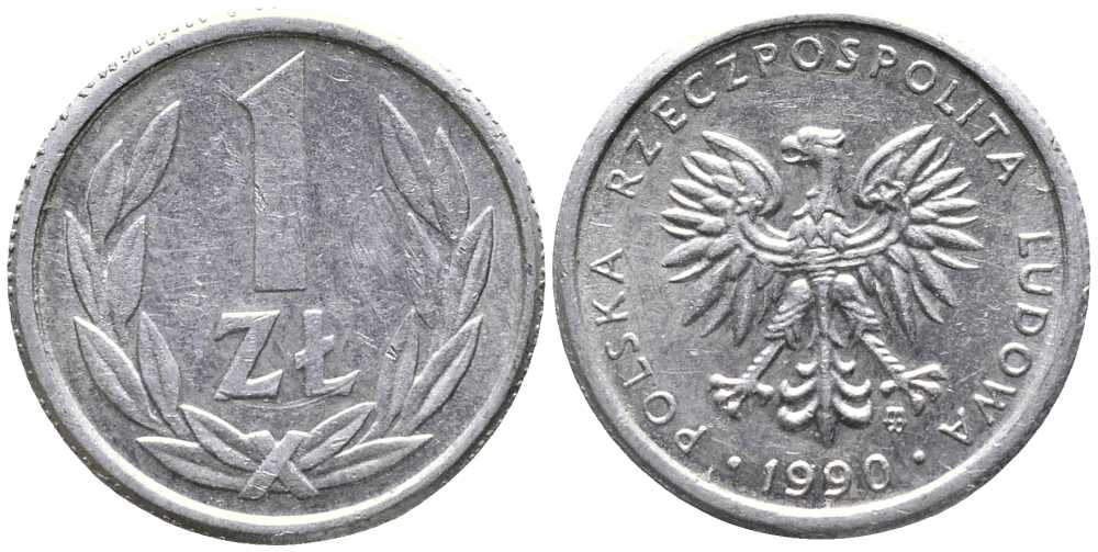 ПОЛЬША 1 ЗЛОТЫЙ 1990 MW KM 49.3 алюминий 105-969
