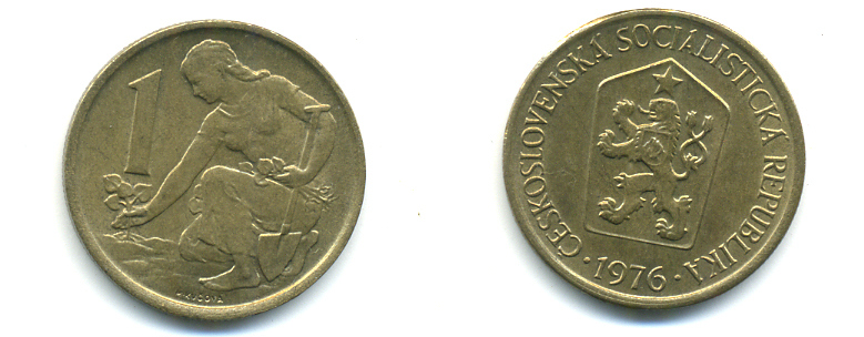 ЧЕХОСЛОВАКИЯ 1 КРОНА 1976 ЖЕНЩИНА САЖАЕТ ЛИПОВОЕ ДЕРЕВО KM 50 алюминиевая бронза 89-1843