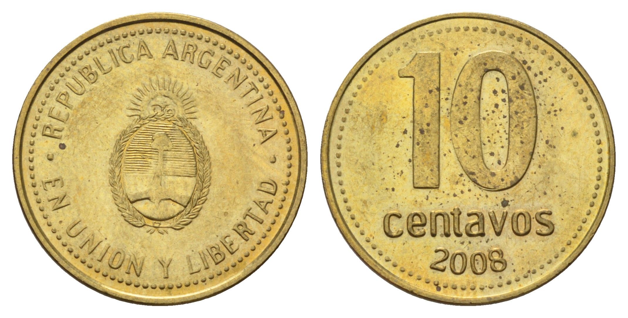 Аргентина 10 сентаво 2008 KM 107a сталь плакированная латунью UNC 4124-634