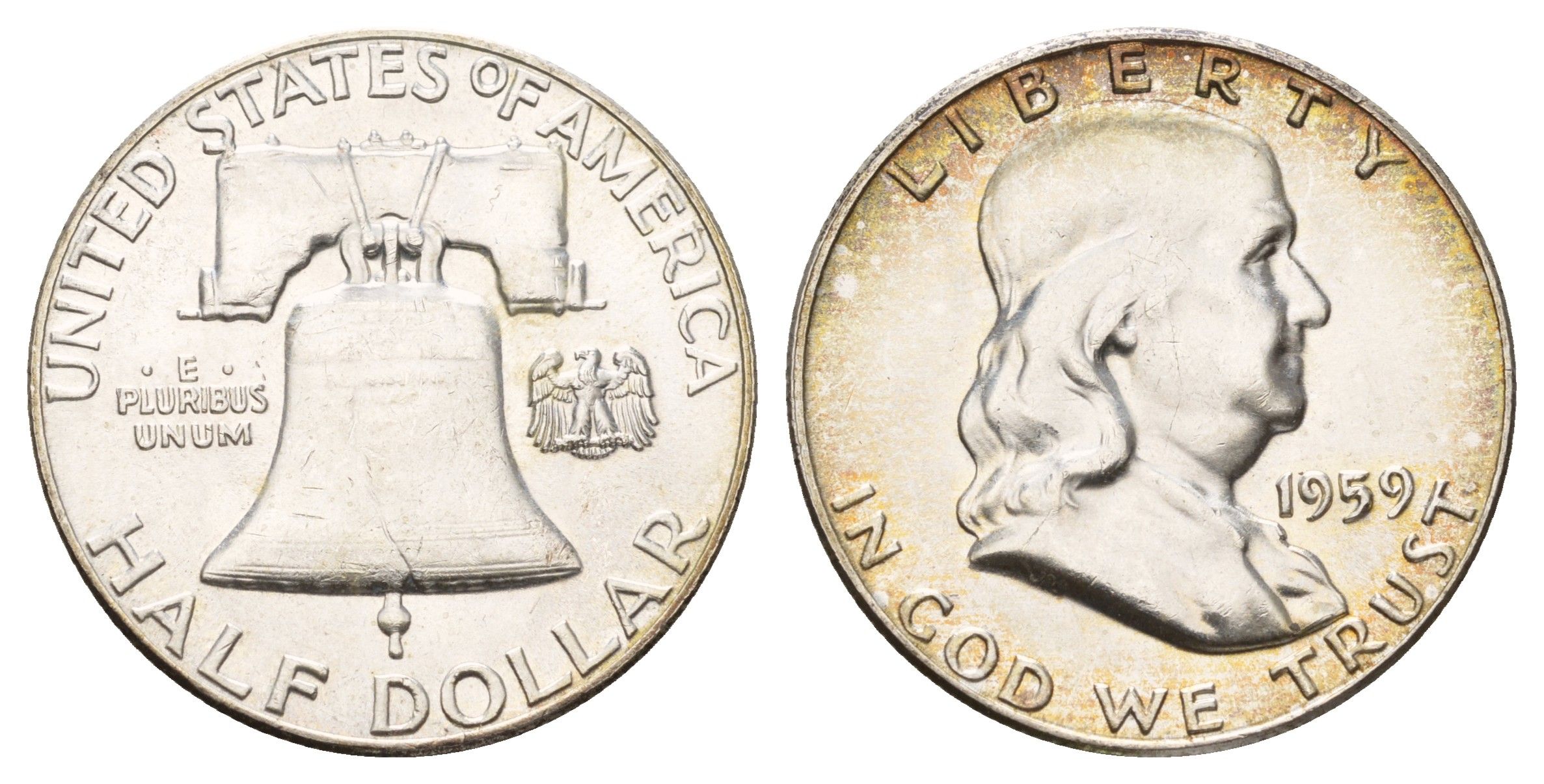 США 1/2 доллара (50 центов) 1959 Бенджамин Франклин, колокол KM 199 серебро aUNC 1528-235