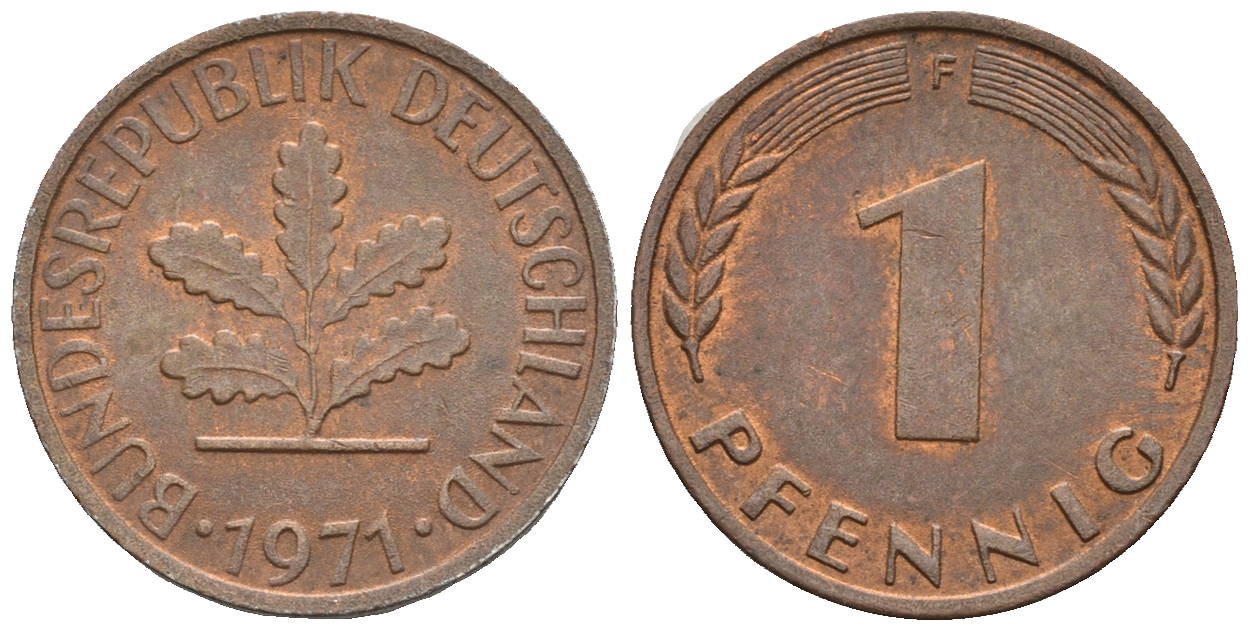 ФРГ 1 пфенниг 1971 F KM 105, J.380 сталь плакированная медью 4609-328