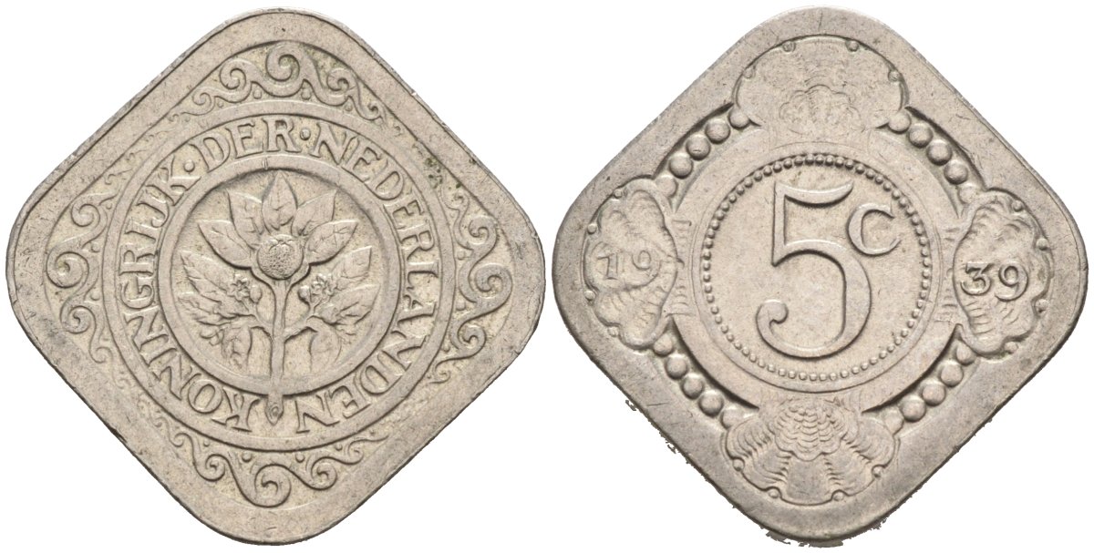 Нидерланды 5 центов 1939 Вильгельмина (1890-1948) KM 153 медно-никель 4575-847
