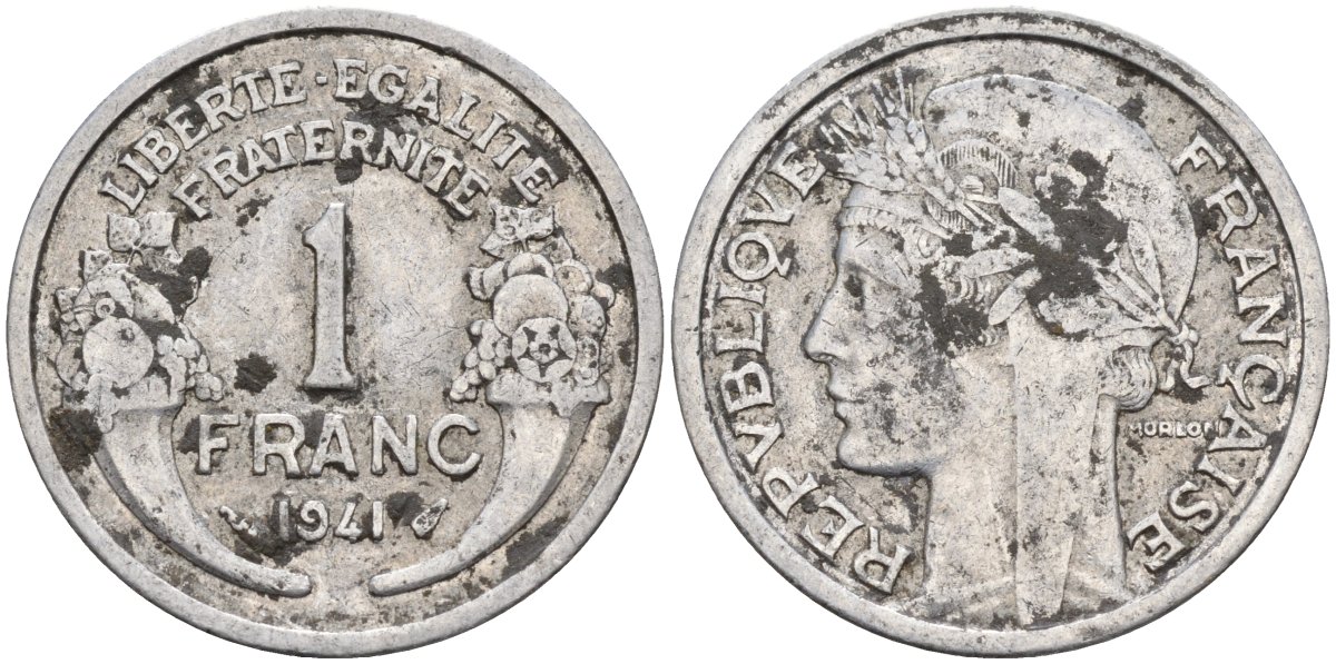 Франция 1 франк 1941 KM 885a.1, Le Franc 269.2 алюминий 4142-855