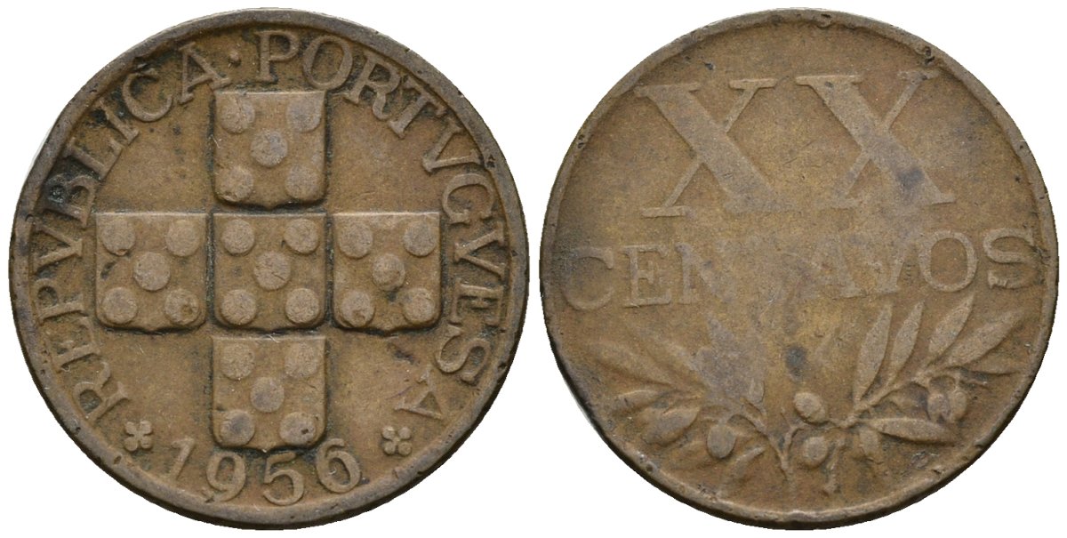 Португалия 20 сентаво 1956 KM 584 бронза 4147-562