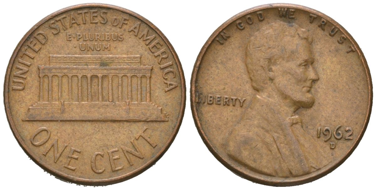США 1 цент 1962 D, Авраам Линкольн  KM 201 медь цинк 220-842