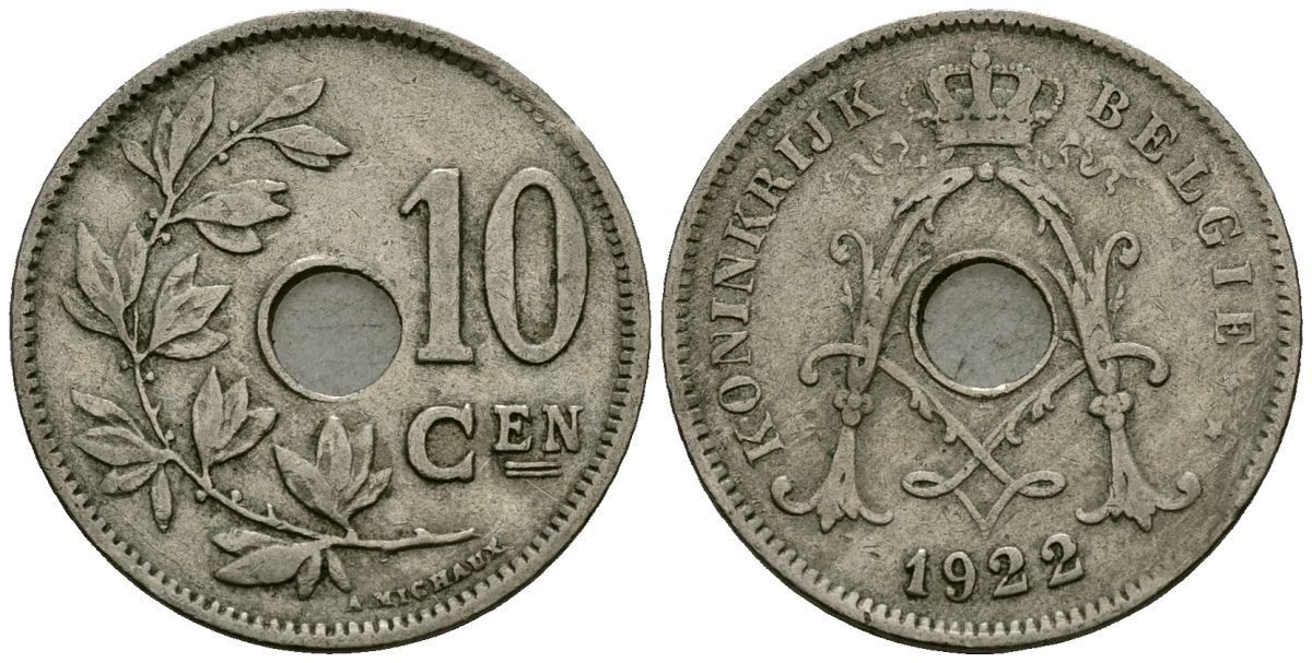 Бельгия 10 сантимов 1922 Belgie KM 86 медно-никель 4172-641