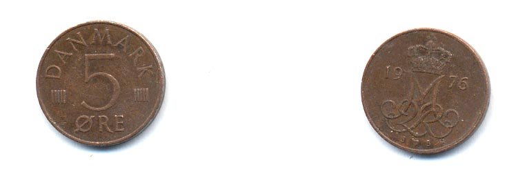 Дания 5 эре 1976 S; B, Маргрете II (1972- ) KM 859.1 железо плакированное медью 4379-748