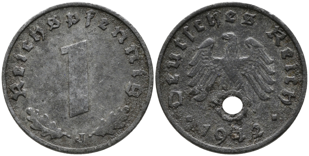 ГЕРМАНИЯ 1 РЕЙХСПФЕННИГ 1942 J KM 97, J.369 цинк 96-744