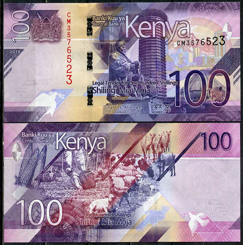 Кения 100 шиллингов 2019 Статуя Кениаты и международный конференц-центр Кениаты, Найроби, сельское хозяйство, серия СК Pick 53  бумага  UNC (пресс) 448-166-1