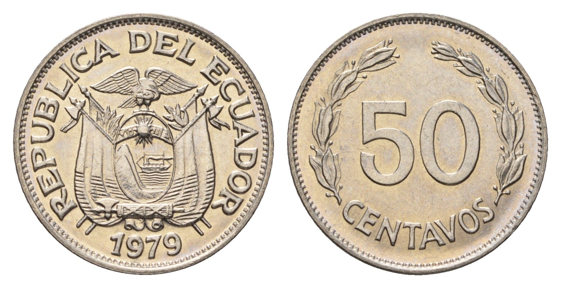 Эквадор 50 сентаво 1979 KM 81 сталь плакированная никелем UNC 4698-547