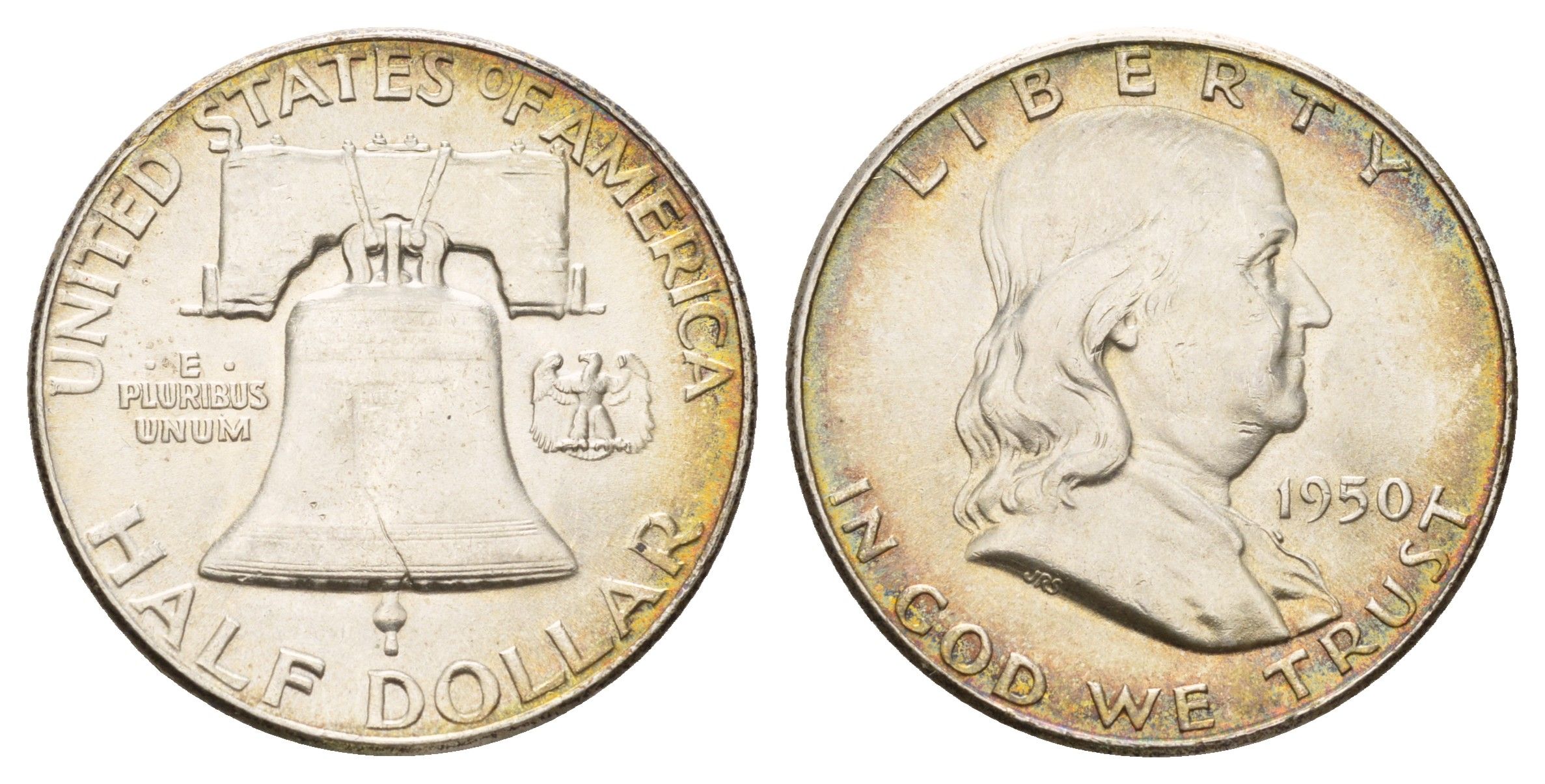 США 1/2 доллара (50 центов) 1950 Бенджамин Франклин, колокол KM 199 серебро aUNC 3711-1532