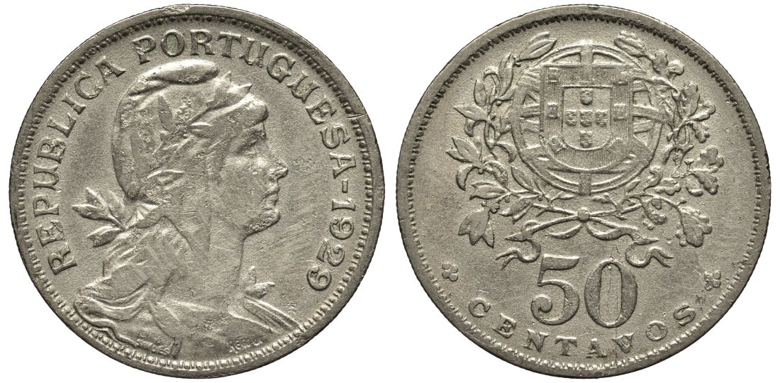 Португалия 50 сентаво 1929 KM 577 медно-никель 4556-951