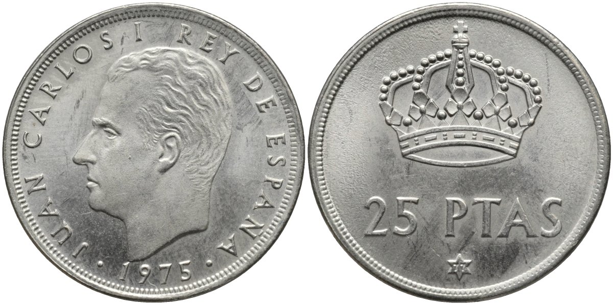Испания 25 песет 1975 (77) Хуан Карлос I (1975-2014) KM 808 медно-никель UNC 4171-715