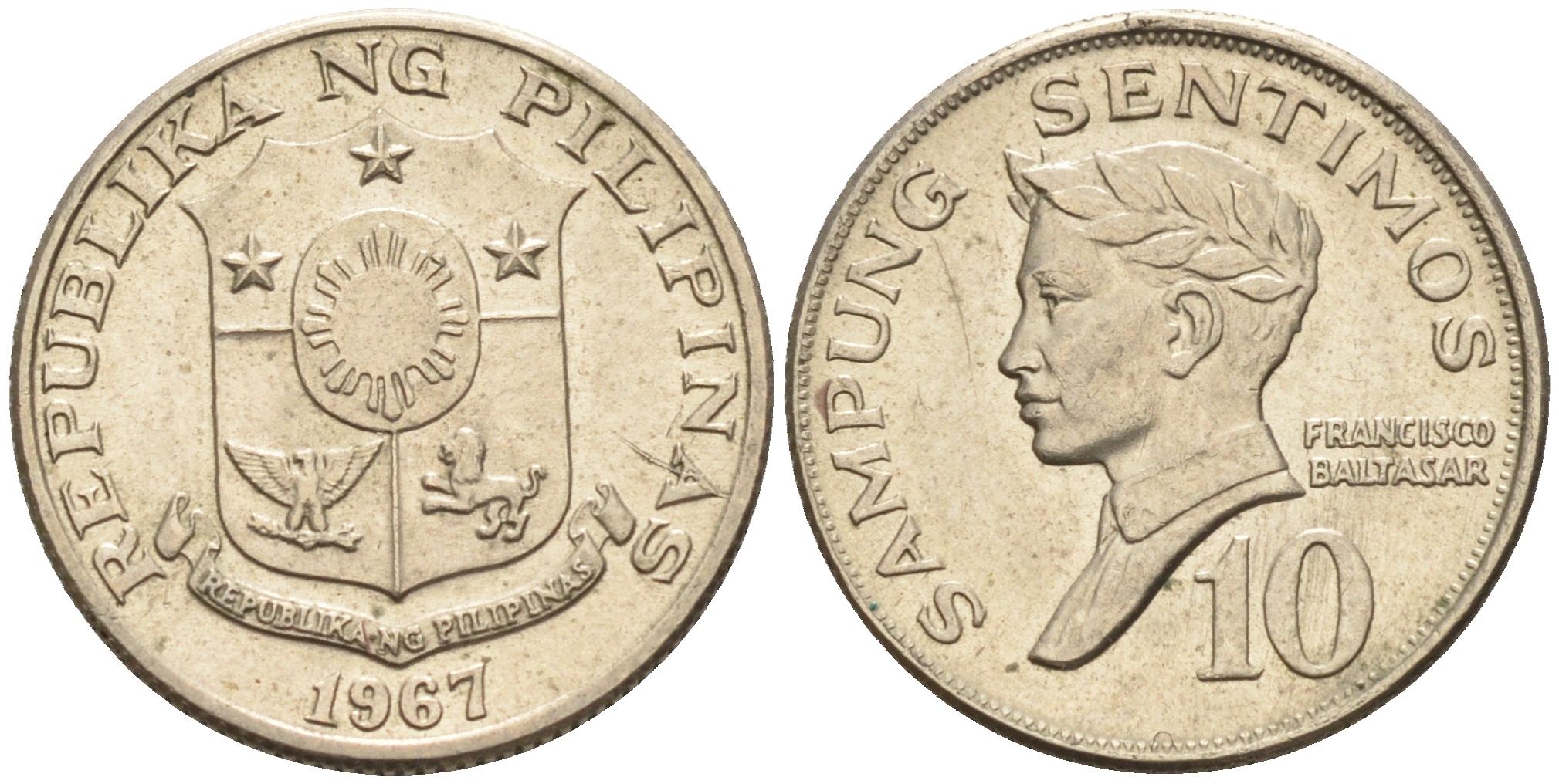Филиппины 10 сентимо 1967  KM 198 медь цинк никель  aUNC  4115-421