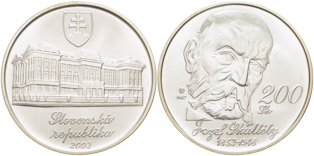 Словакия 200 крон 2003 150 лет со дня рождения Йозефа Скулетти (1853-1948) KM 66 серебро UNC 11-177-43