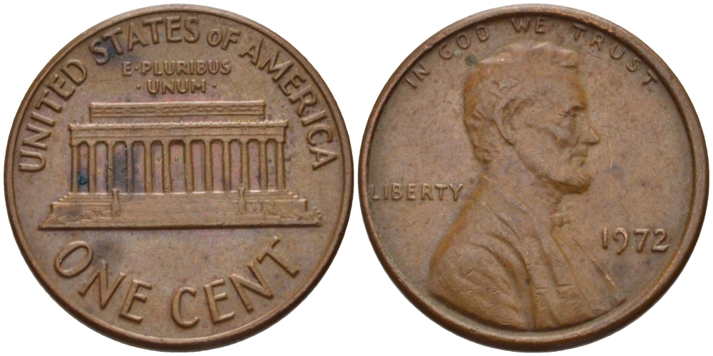 США 1 ЦЕНТ 1972 ЛИНКОЛЬН KM 201 медь цинк 66-1013