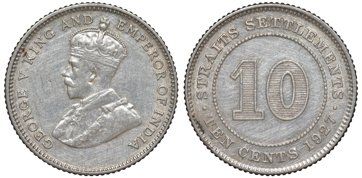 Стрейтс-Сетлментс 10 центов 1927 Георг V (1910-1936) КМ 29b серебро 53-723