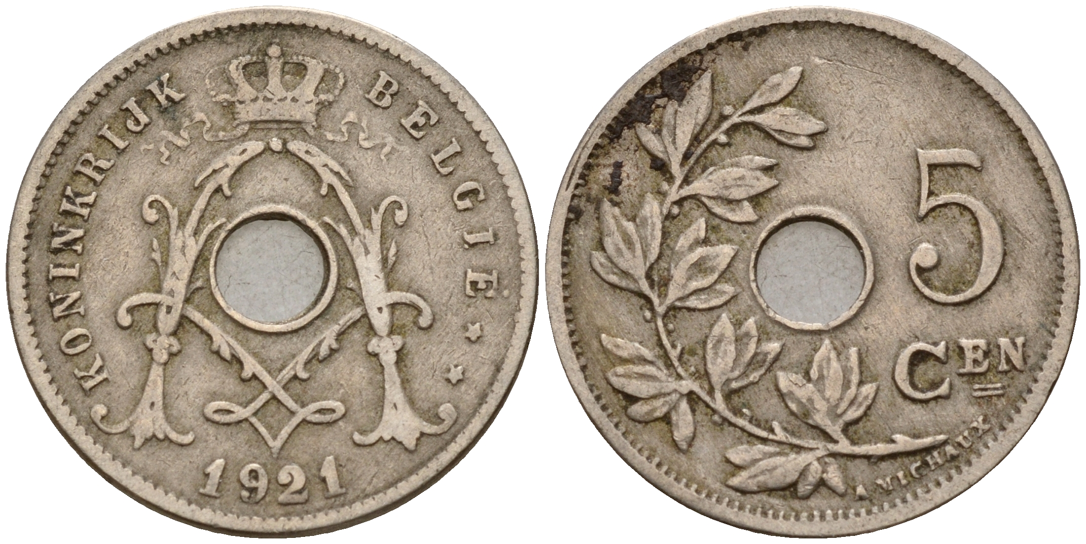 Бельгия 5 сантимов 1921 Belgen KM 67 медно-никель    4598-912