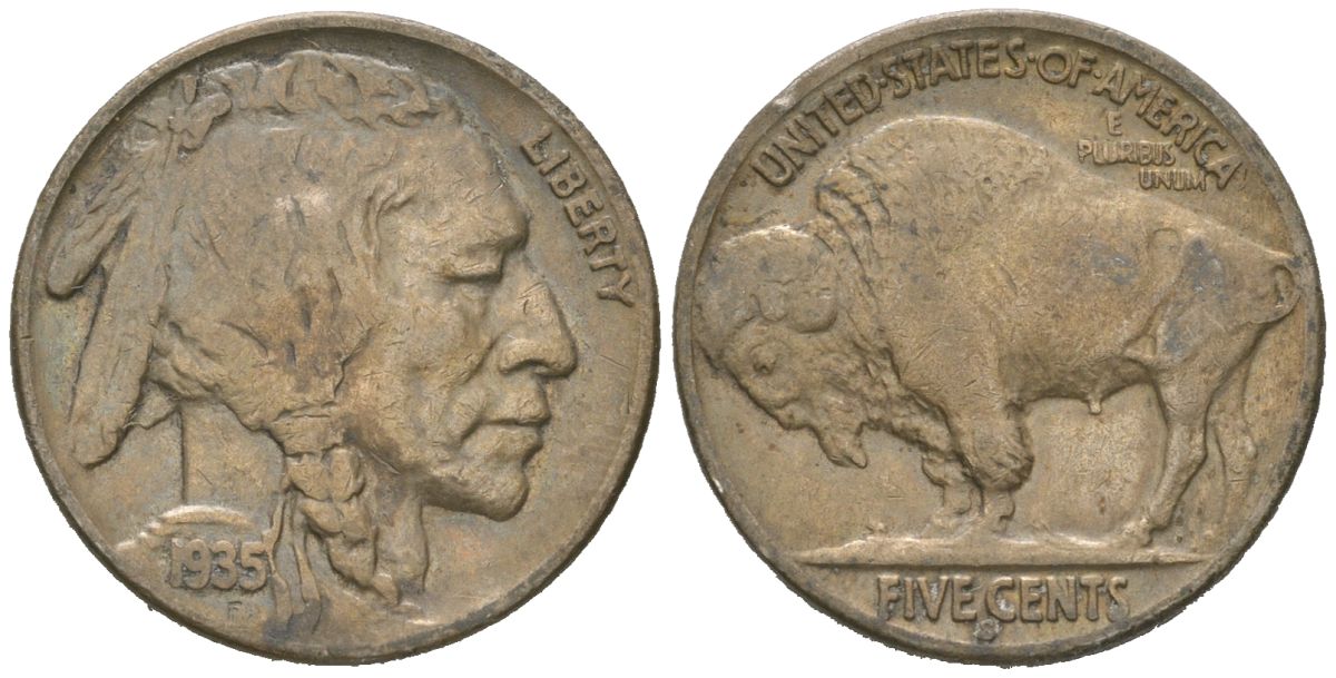 США 5 центов 1935 S, индеец, бизон KM 134 медно-никель 4614-1228
