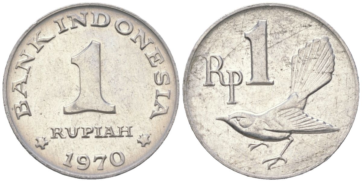 Индонезия 1 рупия 1970 птичка KM 20 алюминий aUNC 4189-851