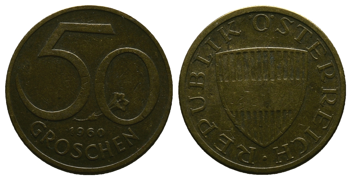 Австрия 50 грошей 1960 KM 2885 алюминиевая бронза 4384-1134