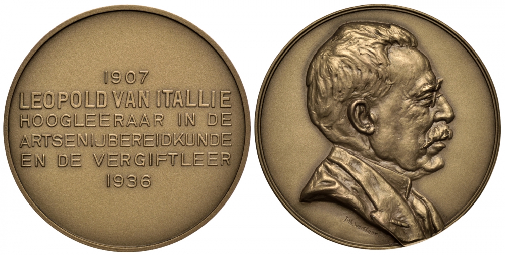 НИДЕРЛАНДЫ МЕДАЛЬ 1936 ЛЕОПОЛЬД ВАН ИТАЛИ ПРОФЕССОР ФАРМАКОЛОГИИ, 1907-1936, ДИАМЕТР 40 ММ., ВЕС 28,61 ГР., В ОРИГИНАЛЬНОЙ КОРОБКЕ бронза UNC 1079-3-22