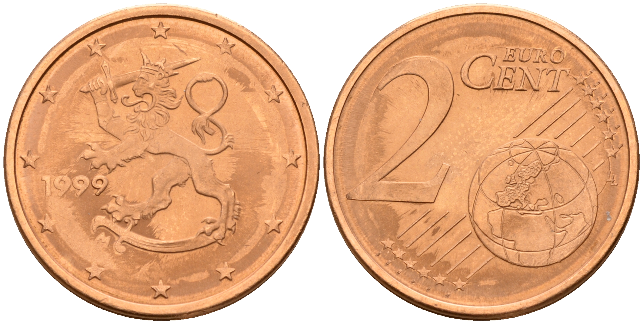 Финляндия 2 евроцента 1999  KM 99 сталь плакированная медью  UNC  4160-345