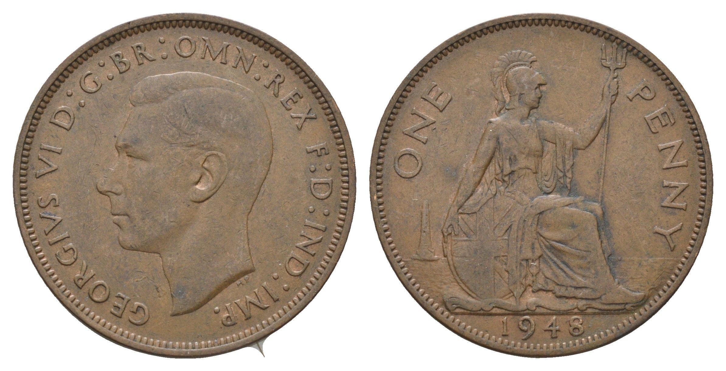 Великобритания 1 пенни 1948 Георг VI (1936-1952) KM 845, Spink 4114 бронза 4661-834