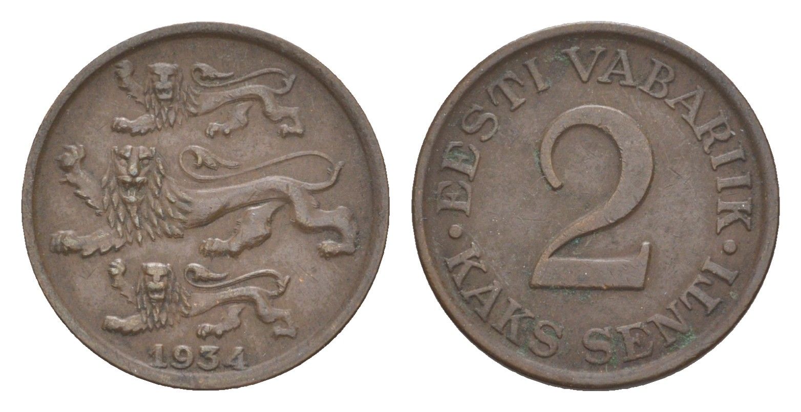 Эстония 2 сента 1934 KM 15 бронза 4644-1267