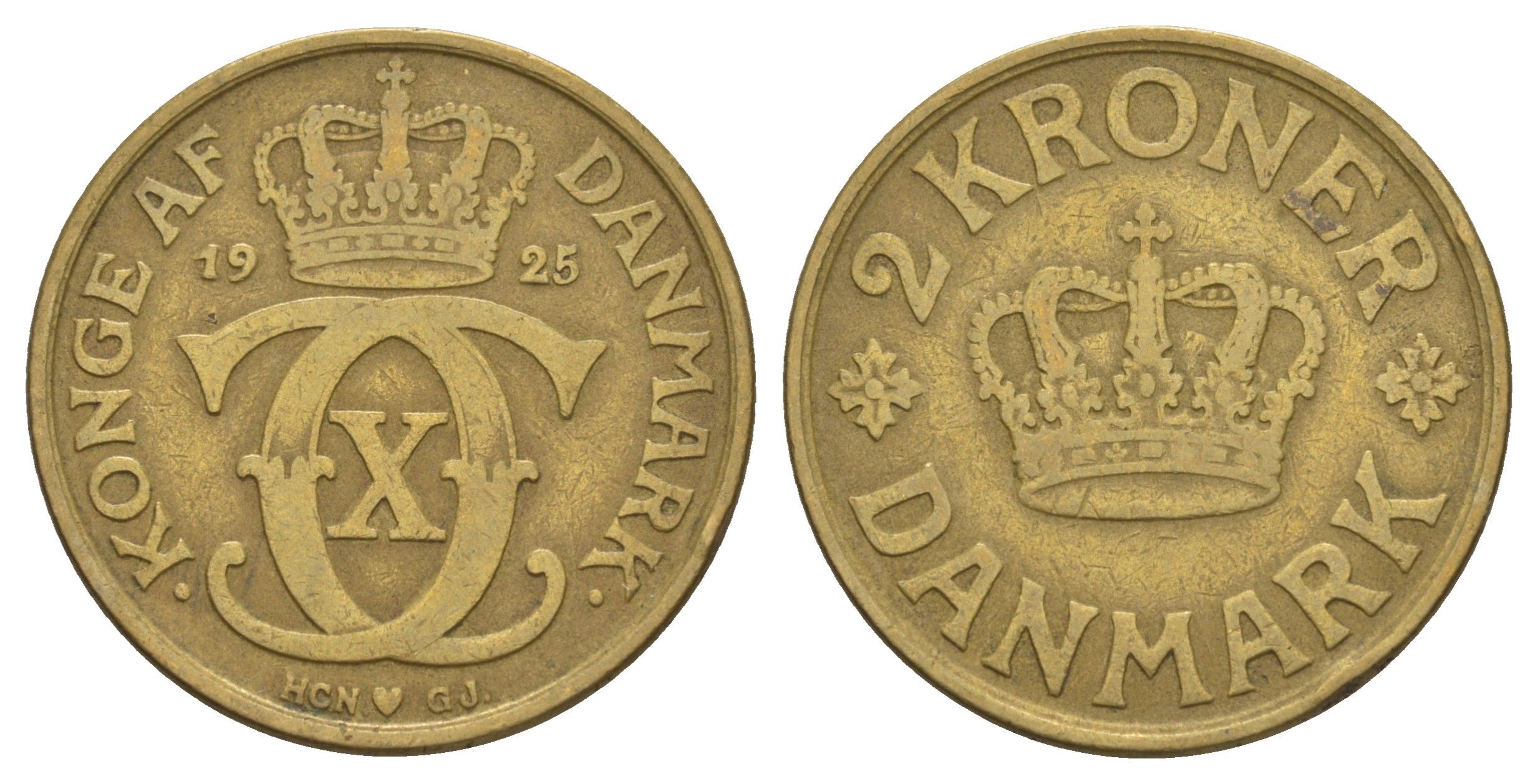 Дания 2 кроны 1925 HCN, Кристиан X (1912-1947) KM 825 алюминиевая бронза 4653-1135
