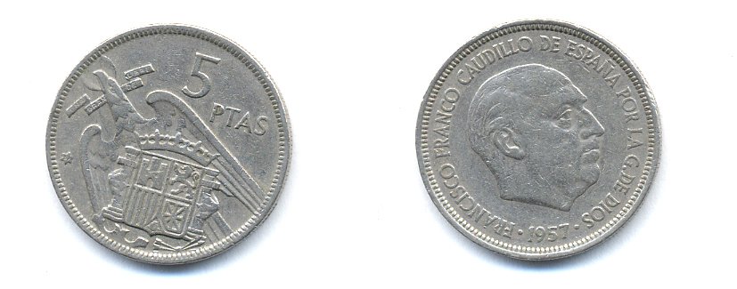 ИСПАНИЯ 5 ПЕСЕТ 1964 KM 786 медно-никель 54-1411