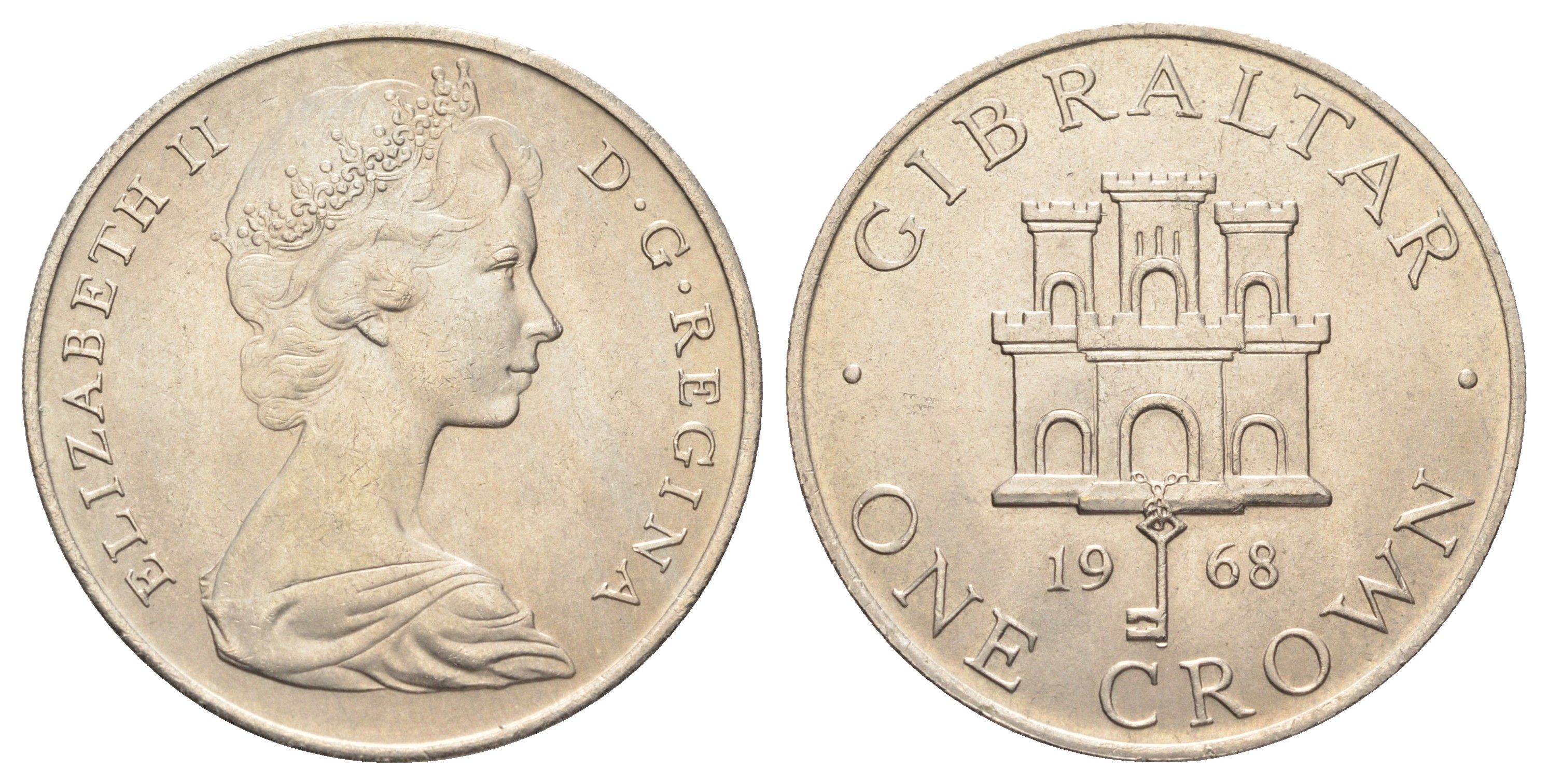 Гибралтар 1 крона 1968 Елизавета II (1952-2022), старый замок KM 4 медно-никель UNC 11-176-15