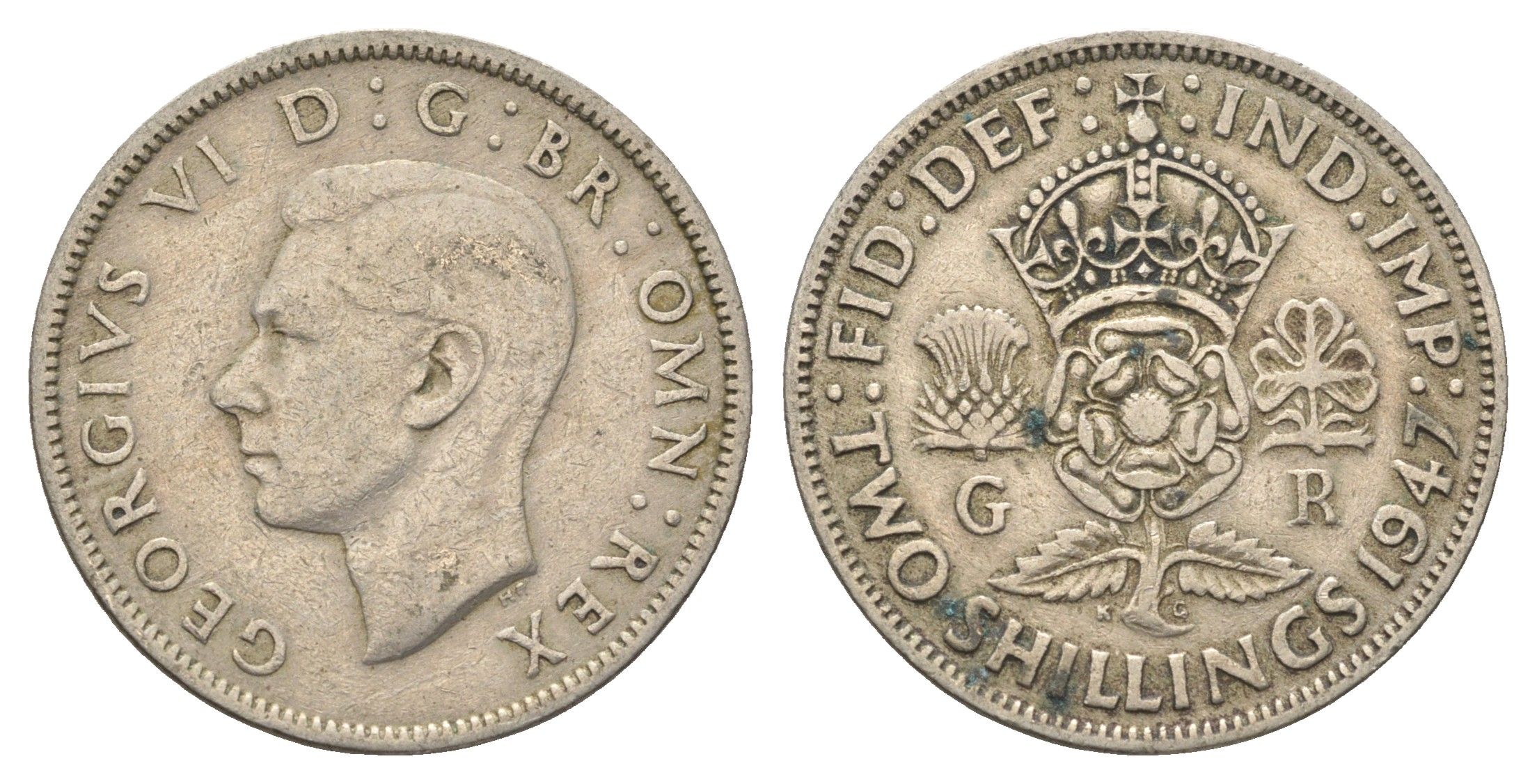 Великобритания 2 шиллинга (флорин) 1947 Георг VI (1936-1952) KM 865, Spink 4102 медно-никель 4663-243